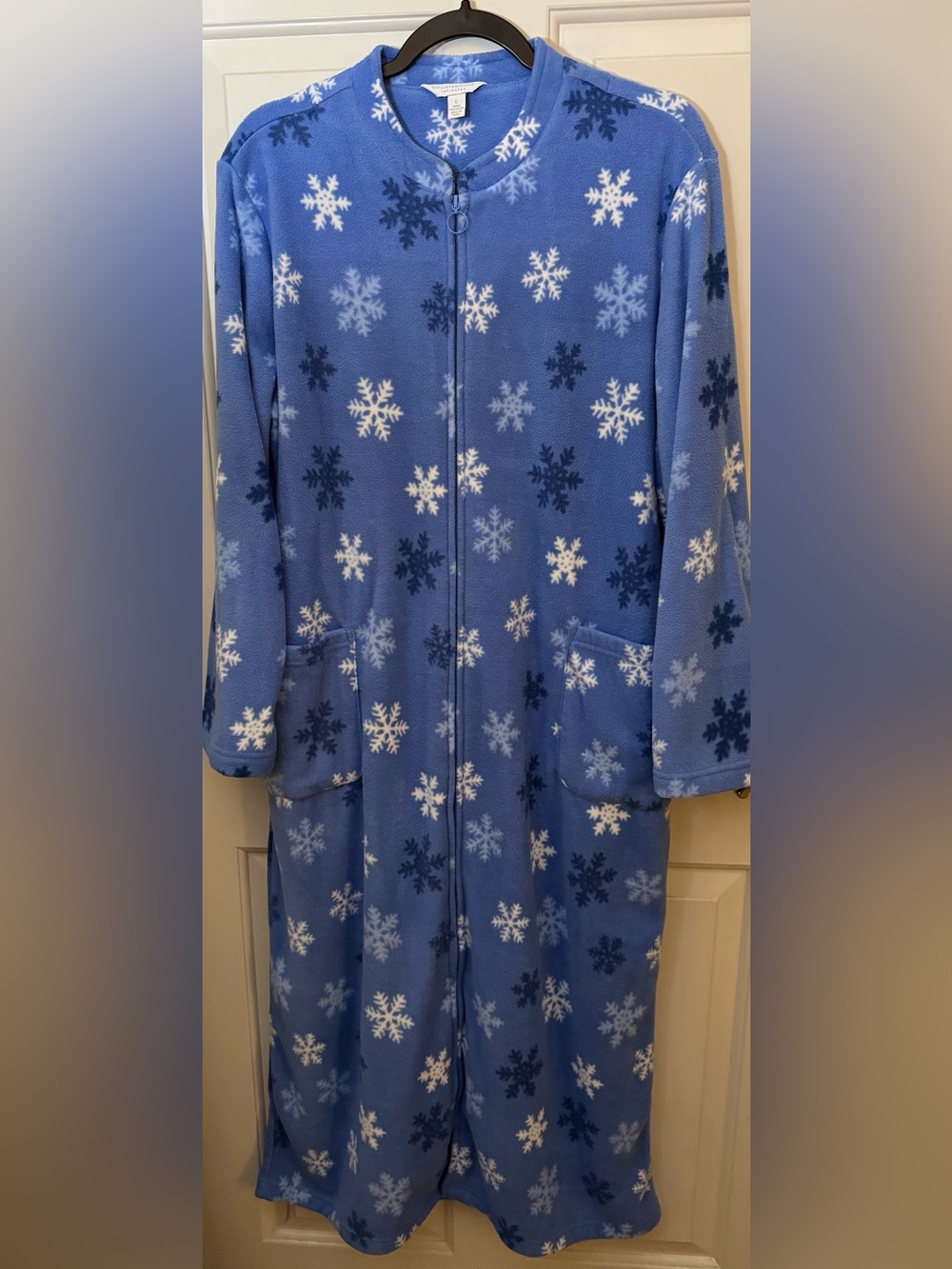 Charter Club Robe Blue Snowflake Fleece Zip-Front Robe Size - Large - Picture 3 of 9